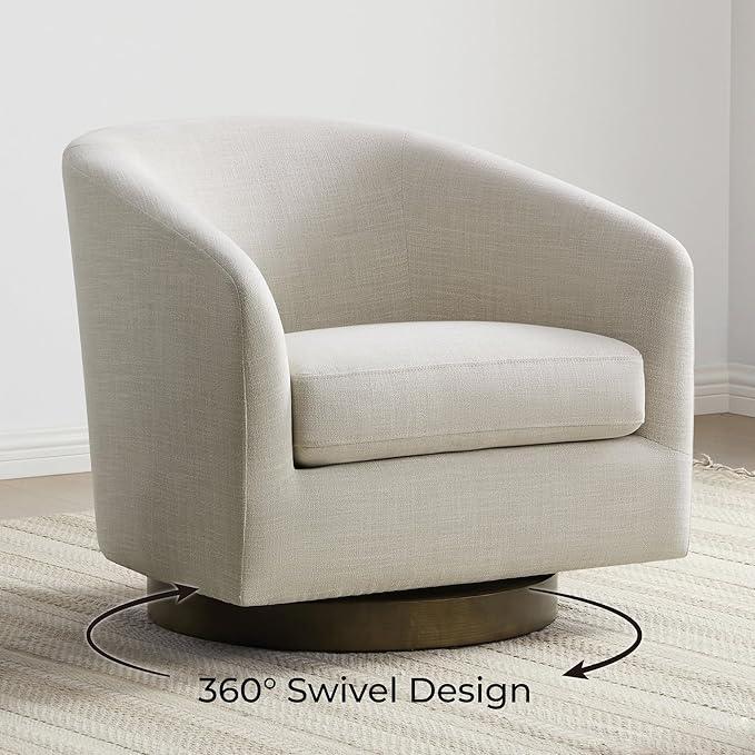 CHITA Swivel Accent Chair, FSC Certified Upholstered Fabric Barrel Chair for Living Room Set of 2, Fully Assembled, Linen