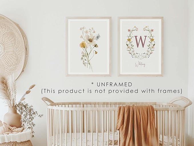 Personalized Name Flower Nursery Wall Art Prints, Crib & Nursery décor, Newborn Baby Girl Gift Present, Floral Baby Girl Room Pictures, Poster For Baby And Kids (3 Prints, Flower 3)