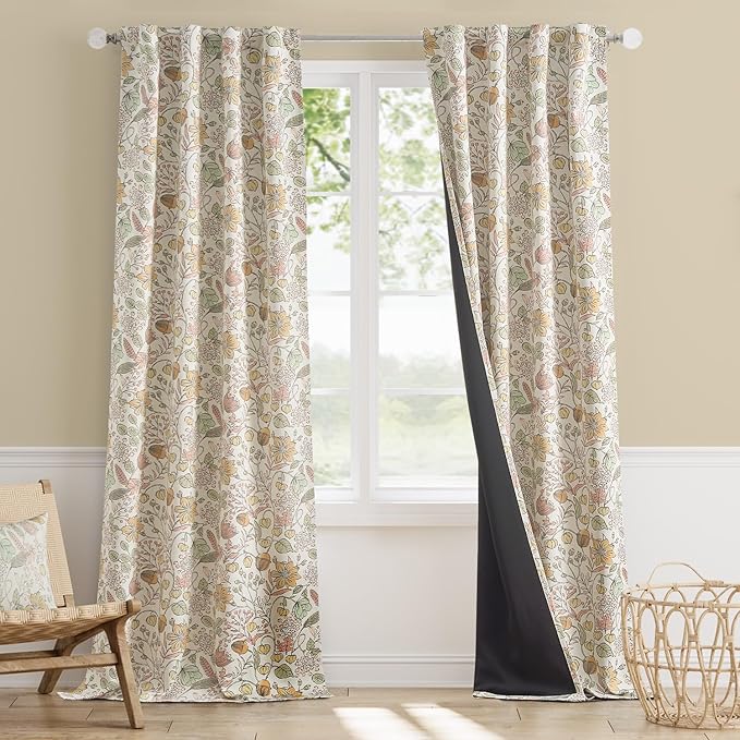 Vangao Yellow Nursery Curtains for Girls Room Floral Blackout Dorm Curtains 96 Inch Length Farmhouse Drapes for Bedroom Room Darkening Window Flower Patterned Treatment for Kids Set of 2