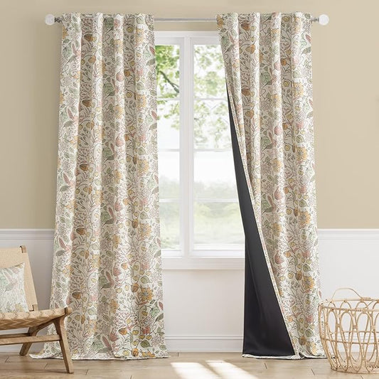 Vangao Yellow Nursery Curtains for Girls Room Floral Blackout Dorm Curtains 96 Inch Length Farmhouse Drapes for Bedroom Room Darkening Window Flower Patterned Treatment for Kids Set of 2