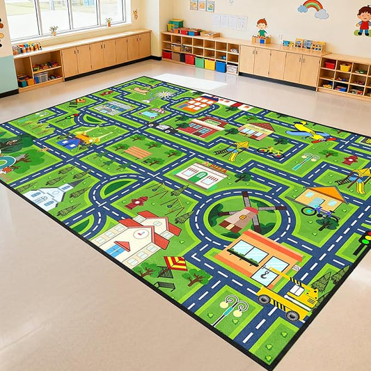 Cars Rug for Kids 9x12 Feet, Car Road Rug for Kids Bedroom Road Map Carpet for Boys Car Carpet Play Mat Farm
