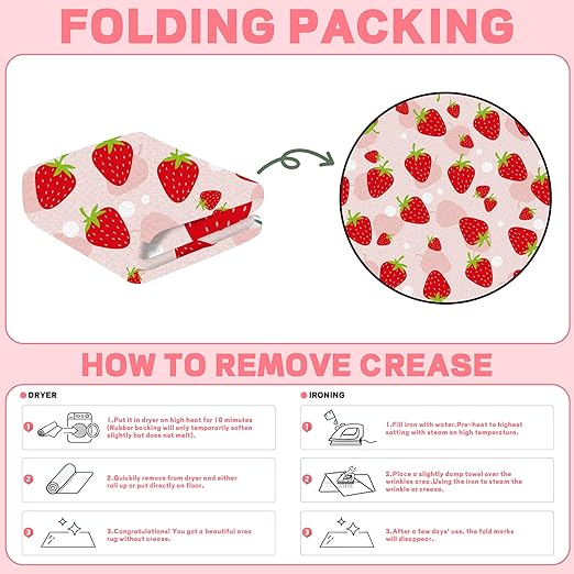 3Ft Round Strawberry Rug Kwaii Pink Circle Rugs for Bedroom Dorm Living Room Cute Area Rug Floor Mat Pad Doormat Carpet, 3'X3'(90x90cm)