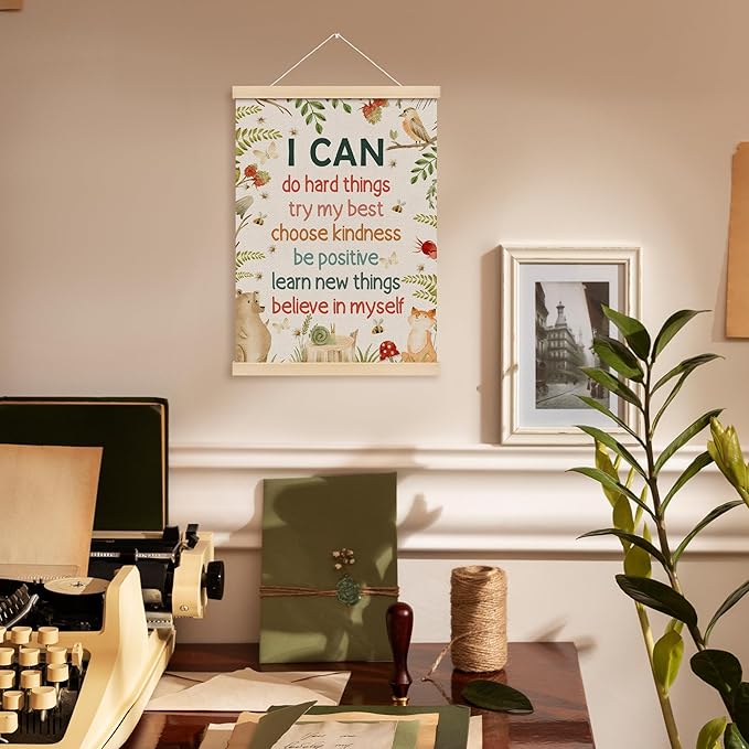 MOTERMATE Inspirational Nursery Poster Hanger Frame, Nature Forest Positive Quote Wall Hanging Decor Art Framed for Toddlers Kids Room Nursery Playroom, Motivational Wall Poster Prints, 12x16 Inch