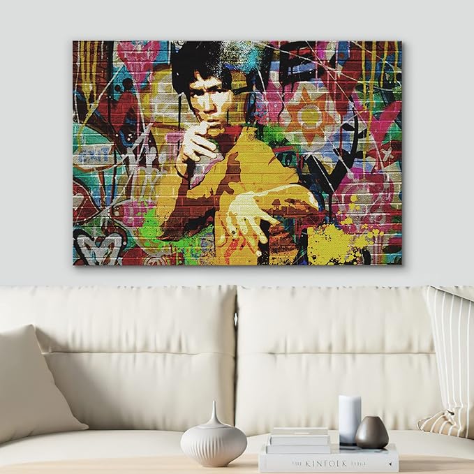 SIGNWIN Canvas Print Wall Art Kung-Fu Martial Artist Graffiti Street Art Portrait Celebrities Hollywood Cultural Digital Pop Art Decorative Urban for Living Room, Bedroom, Office - 24x36 inches