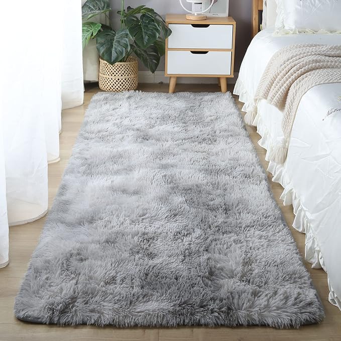 CAIYUECS Shag Area Rug for Living Room: Indoor Ultra Soft Plush Rugs for Bedroom Living Room - Non-Skid Modern Nursery Faux Fur Rugs for Kids Room Home Decor (Tie-Dyed Light Gray, 6x9 Feet)