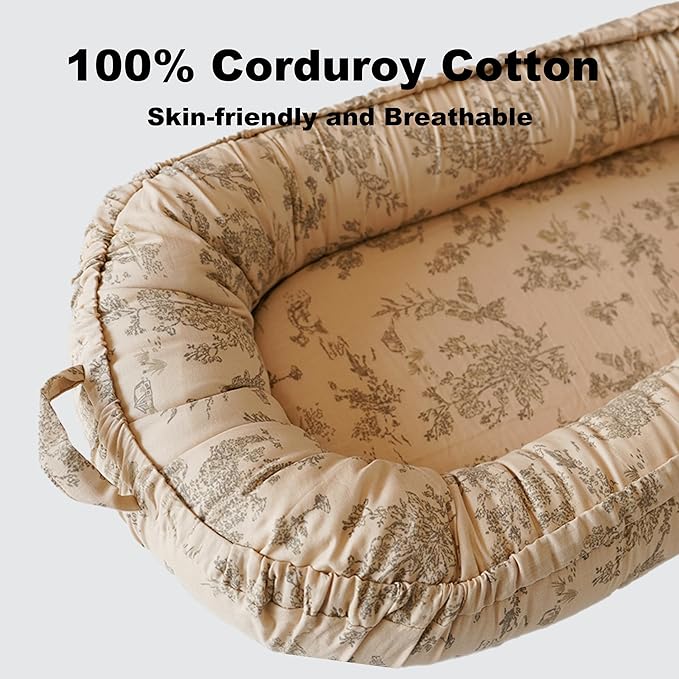 Infant Lounger, Baby Nest Cover for Baby Girls & Boys, Newborn Essentials for Baby 0-12 Months, 100% Cotton Breathable (Poem_Muslin)