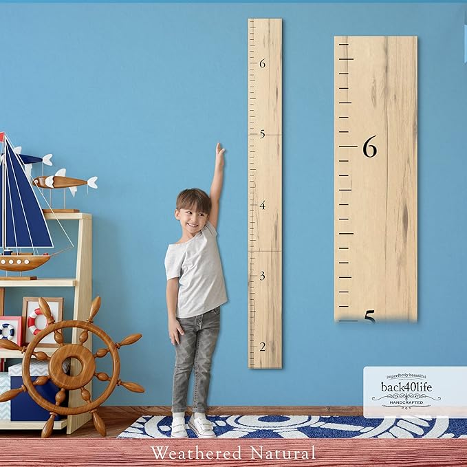 Farmhouse Style Wooden Kids Growth Chart Ruler for Boys and Girls (Weathered Natural - BMK)