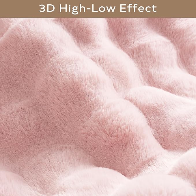 Ashler Faux Rabbit Fur 3D Bubble Rect Rug, Soft Pink Fluffy Shaggy 2x3 FT Carpet, Machine Washable for Living Room, Bedroom & Nursery - Fuzzy Rectangle Area Rug