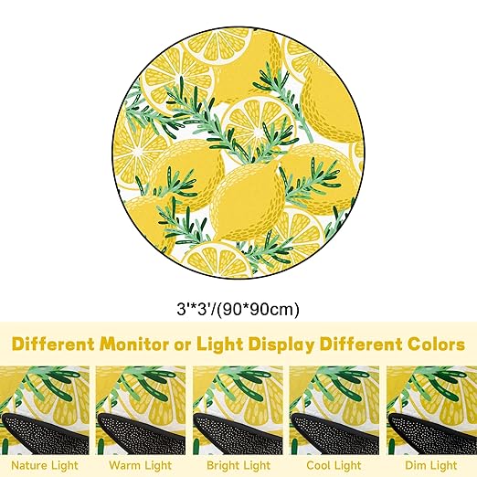 Round Lemon Rug Yellow Circle Rugs for Bedroom Dorm Living Room Lemon Tree Area Rug Floor Mat Pad Doormat Carpet, 3'X3'(90x90cm)