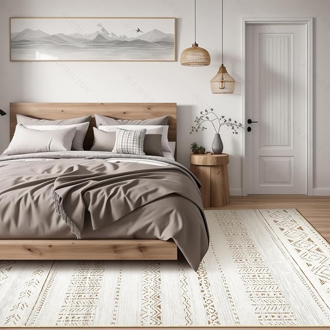 Area Rugs for Living Room Washable Living Room Rug Soft Neutral Indoor Floor Carpet Non-Slip Stain Resistant Modern Boho Rugs for Bedroom Dining Room Kids Room Nursery Office Home Brown/Cream