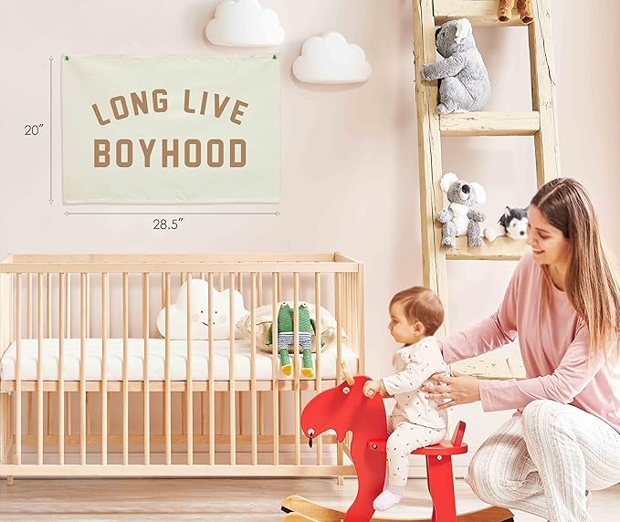 Long Live Boyhood Canvas Banner-Nursery Hanging Rectangular Poster Flag Sign Art for Baby Kids Boy,Nursery Playroom Boyroom Babyroom Decoration,Christmas Gift Idea for Boys 28.5"L x 20"W
