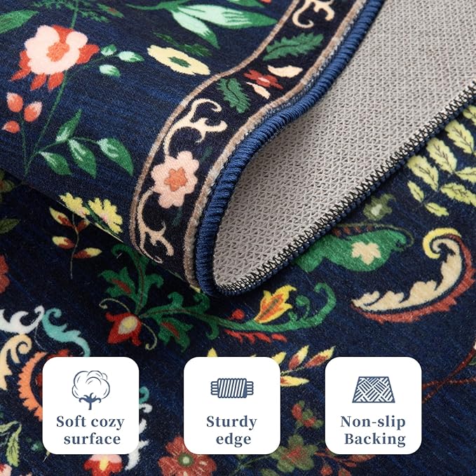 Tangsoo Runner Rug for Hallways Kitchen Rug, Non Slip 2x6 Washable Boho Nature Floral Animal Rug Runner for Entryway, Low Pile Carpet Door Mat Indoor Entrance for Kids Room Bedroom Laundry Office