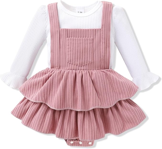 YOUNGER TREE Newborn Baby Girl Fall Winter Outfits Long Sleeve Romper Corduroy Overall Dress Infant Skirt Clothes Sets