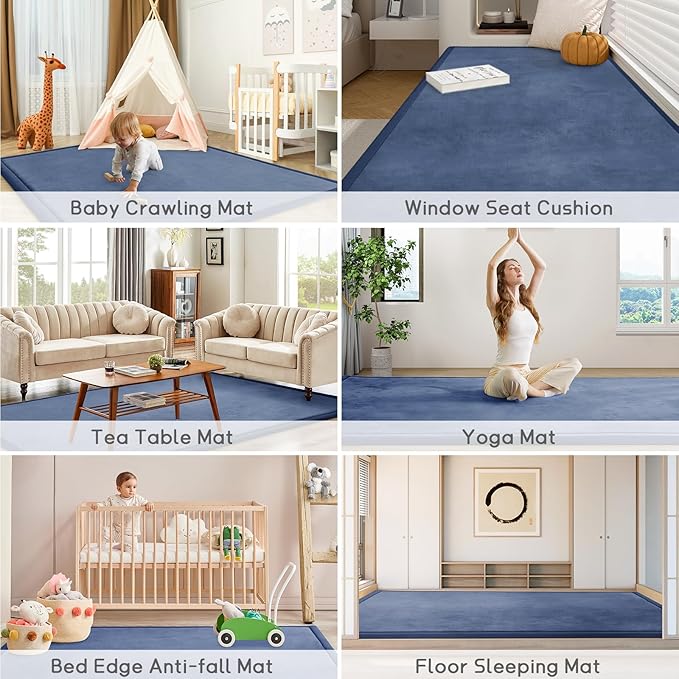 Baby Play Mat for Floor Tummy Time Mat Nursery Muscle Area Rug Playroom Rug Tatami 59"*59" Memory Foam 1.3" Thick Crawling For Babies,Toddlers, Infants, Kids,Floor(Blue)