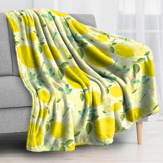 Ultra Soft Fleece Blanket- Lightweight & Warm Throw Blanket for Couch, Cozy Plush Sherpa Blanket for Adults Kids, Durable & Easy Care (Lemon, 50x60 in)