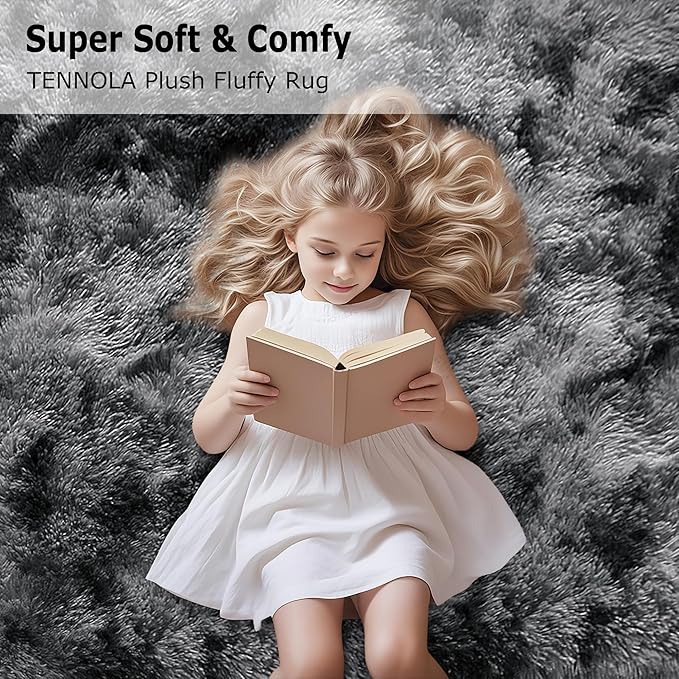 3x10ft Plush High Pile Black Tie-Dyed Rug Fluffy Soft Runner Bedside Rug for Bedroom Living Room Hallway Nursery Kids Home Decor Shag Carpet