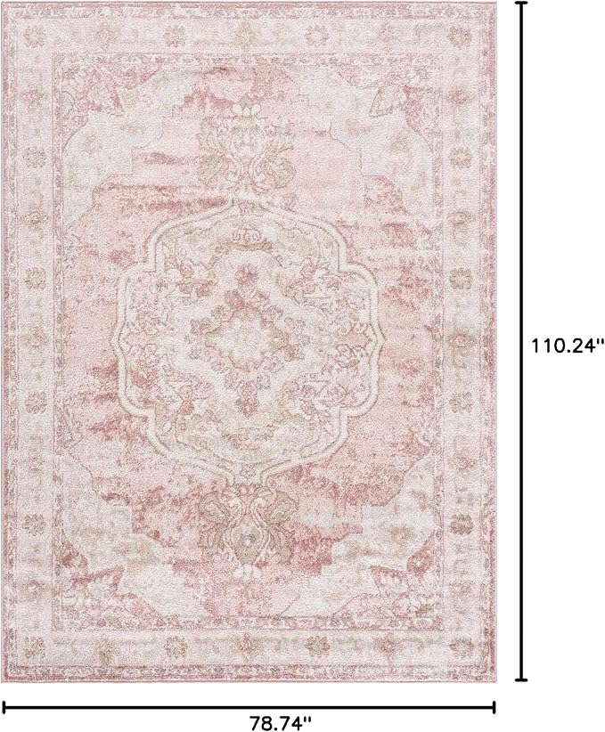 BoutiqueRugs Blush & Light Pink Collection Kandos Bohemian Oriental Medallion Area Rug - Traditional Floral Carpet for Living Room, Bedroom - Blush, Dusty Pink, Cream - 6'7" x 9'2" (6x9 Area Rug)