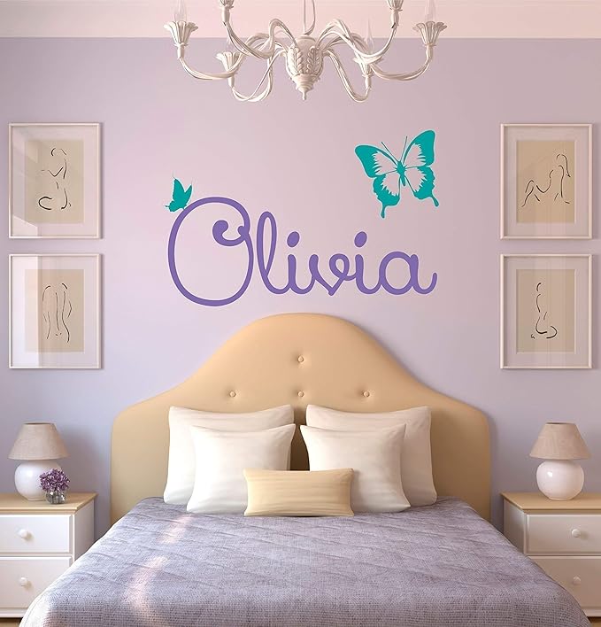 Custom Name Butterfly Wall Decal - Girls Personalized Name Butterfly Wall Sticker - Custom Name Sign - Custom Name Stencil Monogram - Girls Room Wall Decor