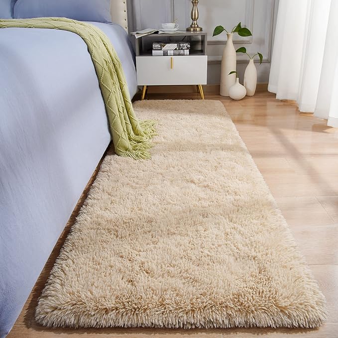 BENRON Soft Runner Rugs for Bedroom 2x8, Washable Long Runners for Hallway Entryway Kitchen Dorm, Fluffy Throw Rug for Kids Girls Room Decor Photo Prop, Light Tan