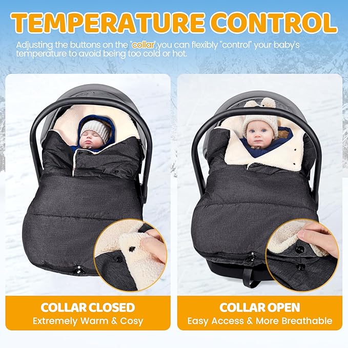 Orzbow Winter Carseat Cover for Baby | Infant Car Seat Blanket | Waterproof Car Seat Cover with Adjustable Collar, Warm and Cozy Fleece Carseat Canopy Blanket for Baby Winter Essentials, Dark Grey