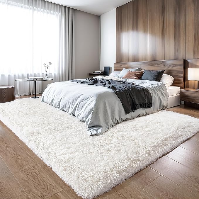 Thick Area Rug 6x9 Cream White Fluffy Shag for Bedroom Living Room, Soft Plush Washable Thickened Non-Slip Fuzzy Furry Carpet, Modern Shaggy Large Rugs for Kids Nursery Boys Girls Dorm, Ivory