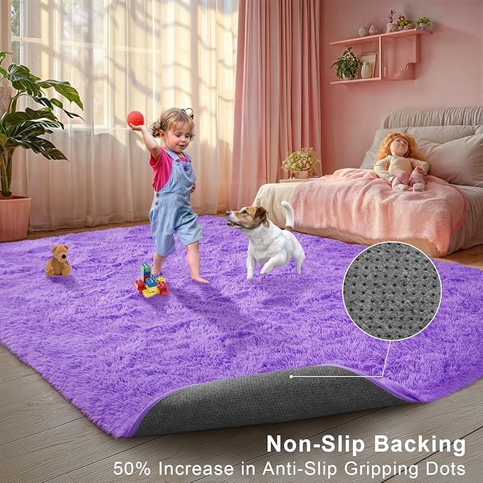 Purple Area Rugs for Girls Bedroom Living Room, 6x9 Fluffy Fuzzy Shaggy Carpet for Kids Playroom Nursery, Thick Soft Plush Mat for Kids Baby Boys Teen Dorm Home Decor Aesthetic