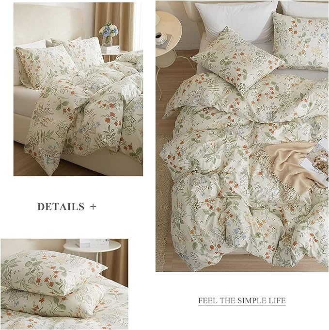 HighBuy Garden Floral Duvet Cover Twin Size Cotton Bedding Comforter Cover Set with Zipper Ties,Paisley Jacquard Floral Hotel Quality,1 Duvet Covers and 2 Pillowcases,Twin Bed Set