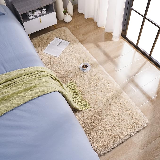 BENRON Soft Runner Rugs for Bedroom 2x6, Washable Long Runners for Hallway Entryway Kitchen Dorm, Fluffy Throw Rug for Kids Girls Room Decor Photo Prop, Light Tan