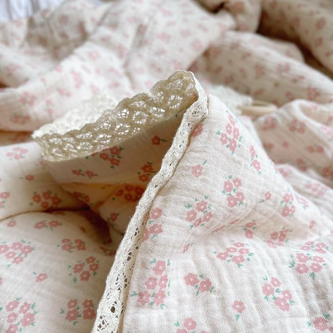 BuLuTu Crib Quilted Blankets Muslin Baby Blanket Toddler Quilt Super Soft Lightweight Kids Comforter Reversible Toddler Blanket for Stroller Travel, Galsang Pattern, 47"x59"