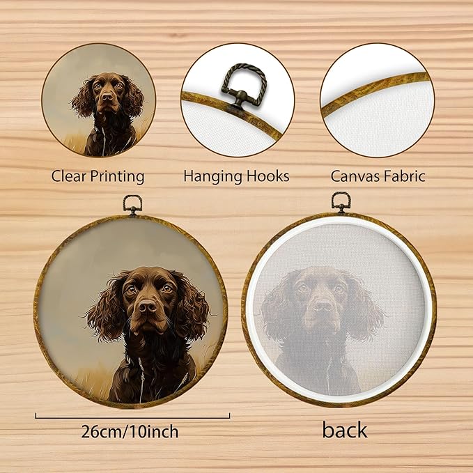 Hiuwevt English Cocker Spaniel Round Wall Art Decor, Rustic Hunting Dog Framed Canvas Prints, Cocker Spaniel Gifts Round Wall Hanging Decor for Home Bedroom Living Room Decorations, 10x10 Inches