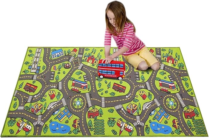 Kids Rug Playmat 80 inches by 40 inches! City Life Great for Playing with Cars and Toys - Play Learn and Have Fun Safely - Educational Road Traffic Play Mat for Bedroom Play Room Game Safe Area