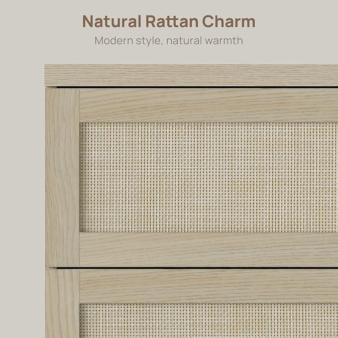 SICOTAS Dresser for Bedroom - 6 Drawer Dresser for Nursery 50" Wide Rattan Dressers & Chests of Drawers Boho Drawers for Bedroom Living Room Clothes Large Closet Storage for Closet Hallway Entryway