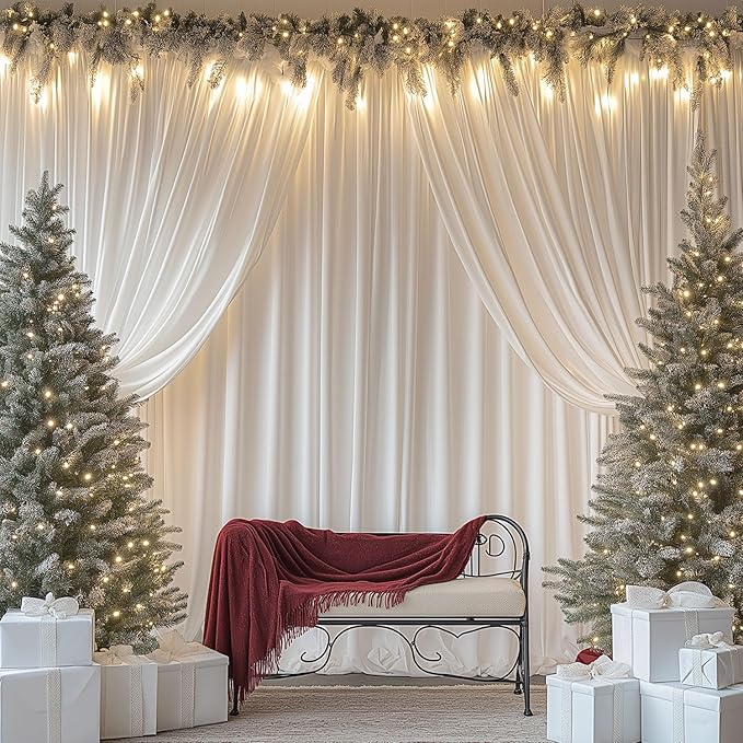 10x10FT White Backdrop Curtains for Wedding Parties, Wrinkle Free Photo Backdrop Curtains for Wedding Birthday Party Baby Shower, Fabric Drape with Rod Pockets 5ft x 10ft, 2 Panels