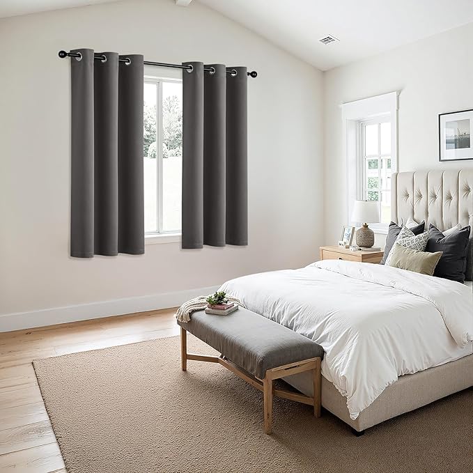 MIULEE Grey Blackout Curtains - Bedroom Window Treatment Curtains Thermal Insulated Room Darkening Drapes for Living Room Kitchen Grommet Top Light Blocking Drapery, 40 x 45 Inches Long, 2 Panels