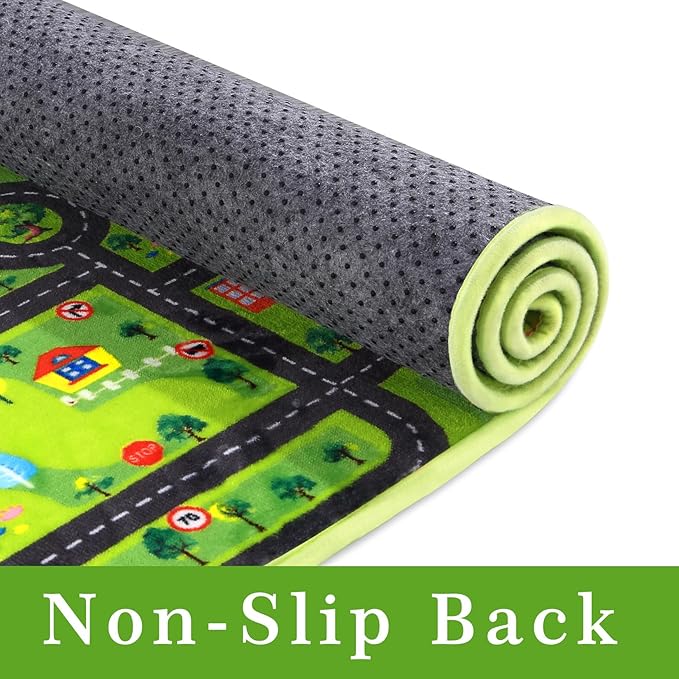Kids Rug 3x5 Non Slip Exercise Baby Fun Rug City Play Mat Carpet for Kids Toddler City Traffic Road Map Ultra-Soft Educational Street Carpet Mat for Bedroom Playroom Nursery Black