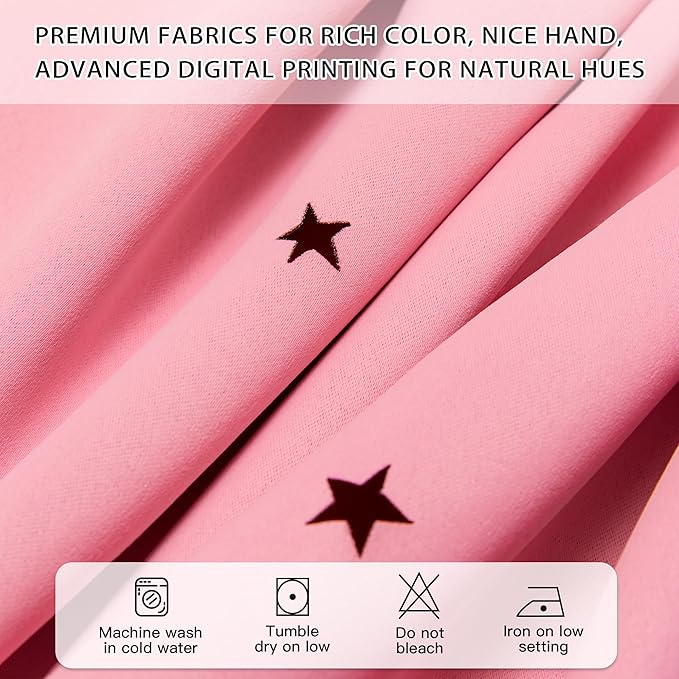 XiDi Pink Curtains with Sheer Overlay for Girls Bedroom 80% Blackout Double Layer Curtains for Nursery Kids Room Star Drapes with Tiebacks Room Darkening Grommet Window Treatment 2 Panels W34 X L63