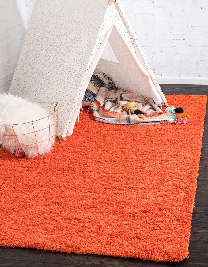 Unique Loom Solid Shag Collection Area Rug (9' x 12' Rectangle, Tiger Orange)