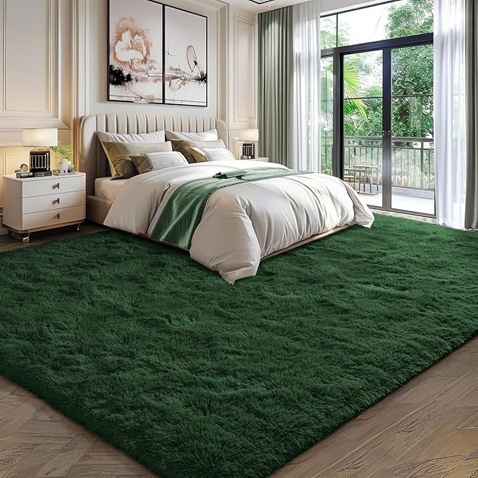 EVOIONOS 6x9 Washable Large Area Rug for Living Room, Fluffy Shag Rug for Bedroom, Ultra Soft Plush Non Slip Carpet for Indoor Floor Bedside Nursery Kids Girls Room Dorm, Home Decor Aesthetic, Green