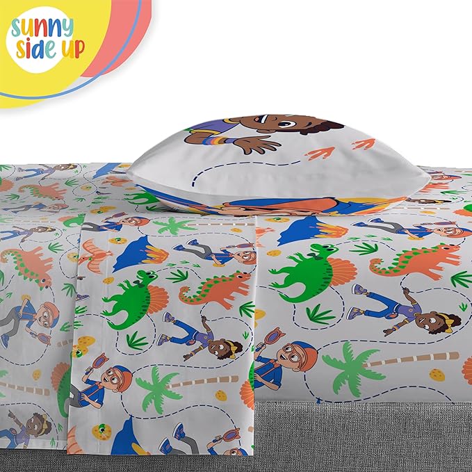 Sunny Side Up Kids Comforter Set Includes Sheets and Pillow Covers - Soft and Cozy Bed Set for Stylish Room Decor, Blue - Blippi, 5 Piece Twin Bedding