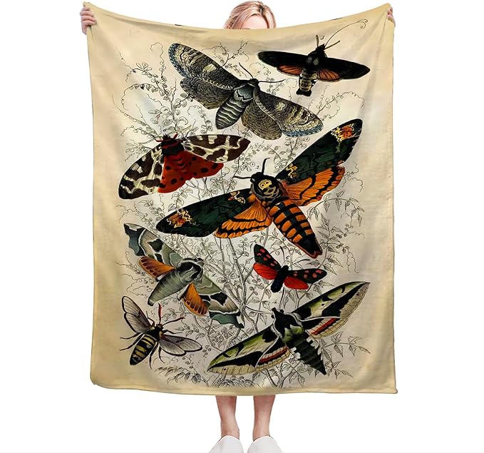 Moths Blanket Throws Moth Gifts Moths Lovers Throw Blanket for Women Men Kids Adults Soft Warm Cozy Fleece Blanket for Couch Sofa Bed 50"x40"