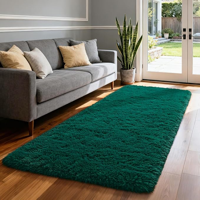 Merelax Soft Runner Rugs for Livingroom, Deep Green 2x6 Fluffy Rugs for Bedroom Bedside, Small Throw Cute Long Carpet Non Slip Area Rugs for Hallway Entryway Entryway