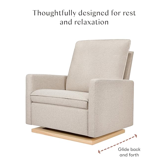 babyletto Cali Pillowback Chair and a Half Glider in Performance Beach Eco-Weave with Light Wood Base, Water Repellent & Stain Resistant, Greenguard Gold and CertiPUR-US Certified