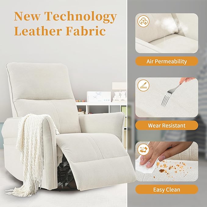 Power Swivel Rocker Recliner Chair for Nursery, Upholstered Snowflake Velvet 270°Swivel Glider Rocker Chair with USB Ports, Small Power Recliners for Small Spaces Living Room