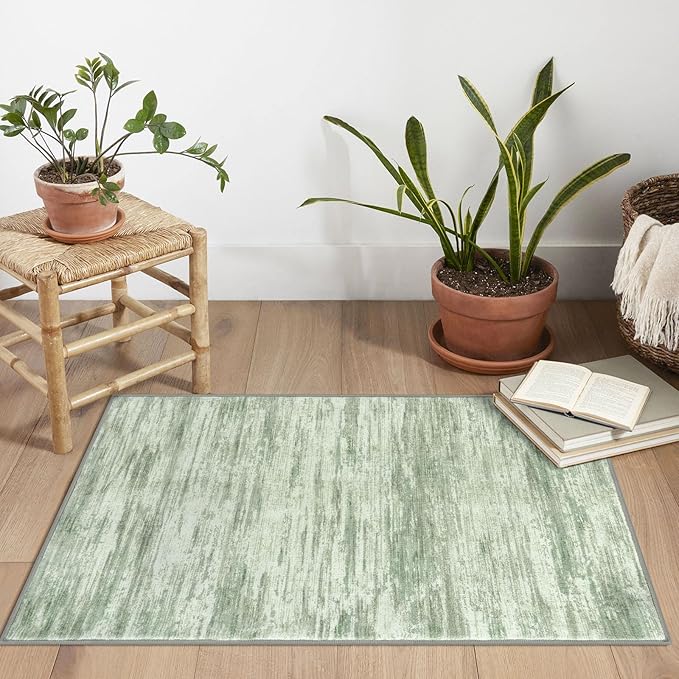2x3 Modern Abstract Rug for Entryway, Light Sage Green and Ivory Super Soft Small Area Rug, Washable Non-Slip Kitchen Rugs, Low-Pile Mat for Bedside, Indoor Door Mat