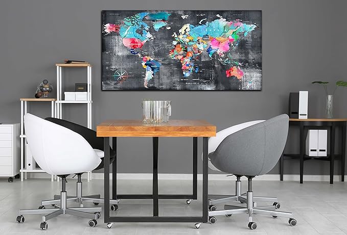ZHAOSHOP Teal Wall-Art for Living Room - World Map Wall Decor - Large World Map for Wall Ready to Hang Size 59" x 29"…