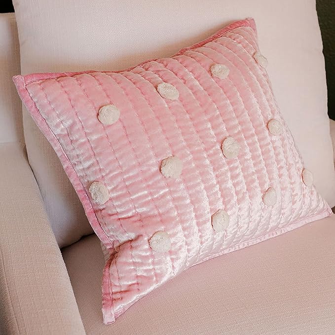 Crane Baby Pillow, Decorative Rectangle Velvet Pillow for Nursery and Toddler Rooms, Pink, 12" x 16"