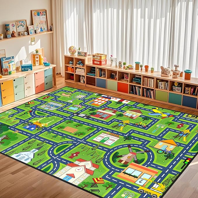 Road Map Carpet for Kids 6x9 Feet, Kids Car Rugs for Playroom Car Play Mats for Floor City Rug Play Mat
