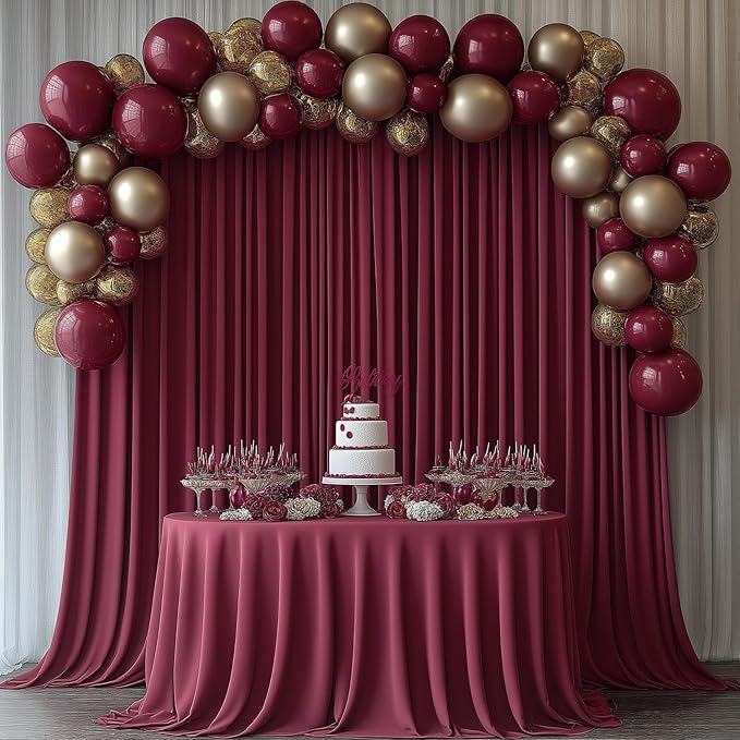 10x10FT Burgundy Backdrop Curtains for Wedding Parties, Wrinkle Free Photo Backdrop Curtains for Wedding Birthday Party Baby Shower, Fabric Drape with Rod Pockets 5ft x 10ft, 2 Panels