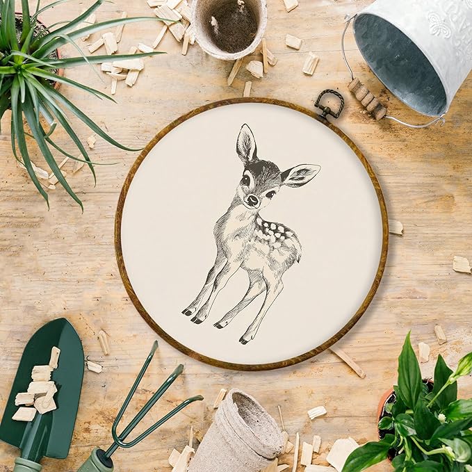 Hiuwevt Vintage Deer Round Wall Art Decor, Cottagecore Deer Framed Canvas Prints, Retro Rustic Wild Animal Farmhouse Round Wall Hanging Decor for Home Nursery Kids Bedroom Decorations, 10x10 Inches