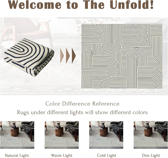 Washable Area Rug 8x10 - Large Indigo Boho Rugs for Living Room Soft Abstract Bedroom Rug Ultra-Thin Modern Rainbow Carpet Dining Room Nursery Room Home Decor